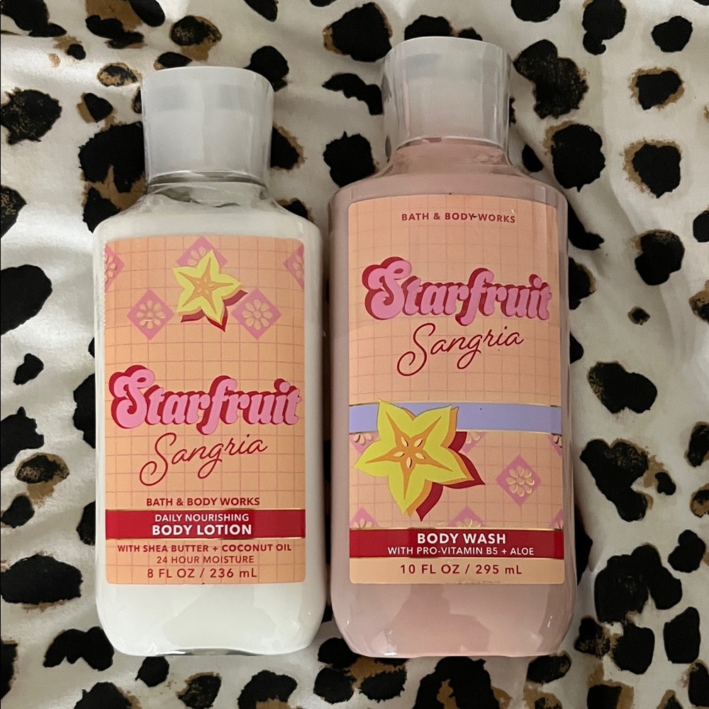 Bath & Body Works Starfruit Sangria Body Wash and Lotion Set - Pink and White